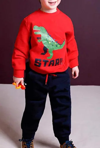 Miniatura 4 de BomDeals lindo dinosaurio de dibujos animados impreso bebé niños manga larga Tops y pantalones trajes