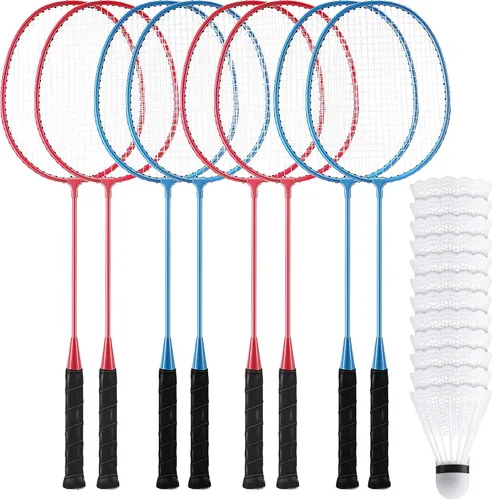 woanger Juego de 8 raquetas de bádminton con 12 raquetas de bádminton para adultos y adolescentes, juego de bádminton para patio trasero, gimnasio,