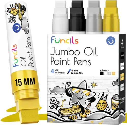 Miniatura 10 de Marcadores de pintura a base de aceite jumbo de 0.591 in (paquete de 10) - Bolígrafos de pintura al óleo para metal, tela, vidrio, rocas, neumáticos