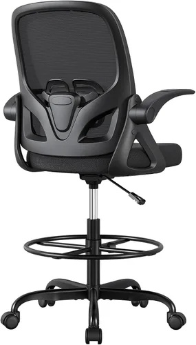 ORRSAKER Silla de Dibujo Alta con Soporte Lumbar y Anillo Reposapiés, Silla de Escritorio Ergonómica Alta de Apoyo de Altura Extendida para Trabajo