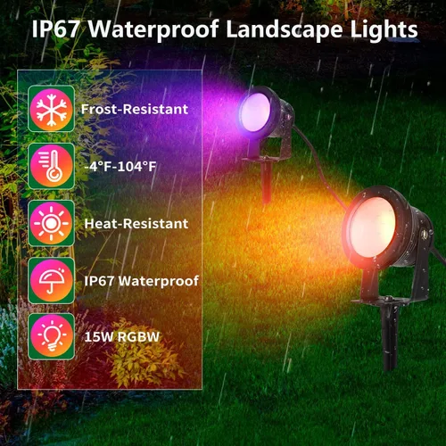 Miniatura 5 de Foco para exteriores, 15 W, RGBW, luces de paisaje que cambian de color, 12 V, iluminación de paisaje de bajo voltaje, control de aplicación, IP67