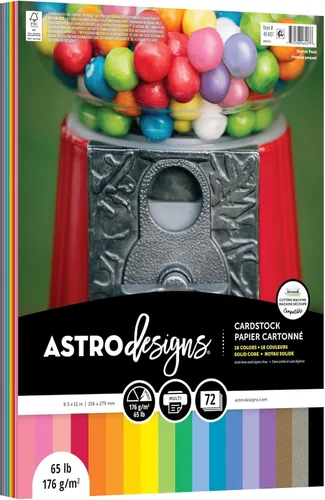 Neenah Astrodesigns - Paquete de cartulina de 8.5 x 11 pulgadas, 72 unidades, 18 colores llamativos y vivos