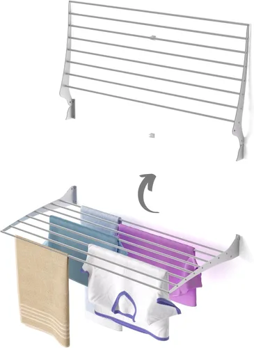 Miniatura 40 de foxydry Tendedero plegable para colgar en la pared, vertical plegable para interiores y exteriores, en acero aluminio (31.5 in)