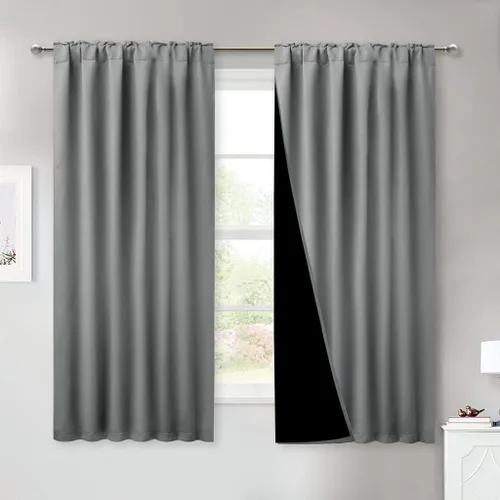 Miniatura 37 de NICETOWN Paneles de cortinas totalmente opacas para dormitorio que reducen el frío, cubiertas de ventana súper gruesas aisladas, cortinas Biscotti