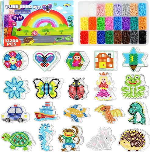 Miniatura 11 de FunzBo - Paquete de cuentas que se funden, 111 patrones, cuentas de colores Melty Fusion, juego de perlas de arte y manualidades para niños, 5500
