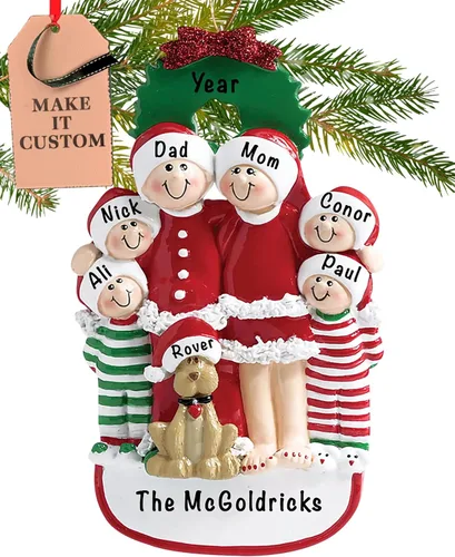 Miniatura 12 de Adorno Personalizado de Familia de 3 con Perro 2025 Personalización Gratuita en 24h Adornos de Navidad para el Árbol Recuerdo Negro de Mascota