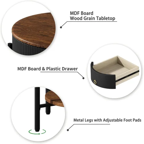 Miniatura 4 de OIOG Mesa auxiliar moderna con cajón, mesa de noche industrial de 2 niveles con estante, mesita de noche de grano de madera con almacenamiento