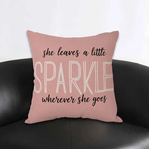 Miniatura 2 de AOYEGO Funda de almohada con monograma de destellos rosa Ella deja un poco de brillo dondequiera que vaya Fondo rosa con palabras brillantes Funda