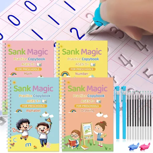 Miniatura 8 de Práctica de escritura ranurada mágica para niños, ranurada – 4 cuadernos mágicos para niños, práctica de escritura a mano ranurada para niños de 5 a
