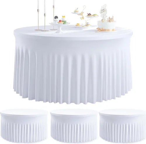 Miniatura 25 de Paquete de 6 manteles redondos de elastano azul bebé para mesa de 60 pulgadas, manteles elásticos de 120 pulgadas ajustables de 5 pies, manteles