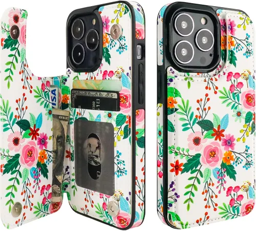 Miniatura 24 de HAOPINSH para iPhone 13 Estuche tipo cartera con tarjetero, patrón de leopardo blanco y guepardo, funda con tapa trasera para mujer y niña, ranuras
