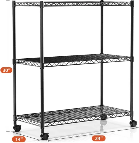 Miniatura 3 de YSSOA Estantes de almacenamiento resistentes de 3 niveles, capacidad de 750 libras, 24.02 pulgadas de profundidad x 13.78 pulgadas de ancho x 31.98