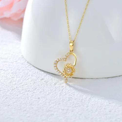 Miniatura 4 de SISGEM Solid 14k Gold Sunflower Heart Necklace for Women, Real Gold Flower Necklace You are May Sunshine Necklace Fine Jewelry Gifts for Wife