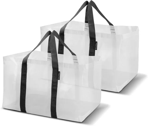 Miniatura 10 de Bolsas de almacenamiento plegables CleverMade, paquete de 2 bolsas de embalaje reutilizables de plástico resistentes de gran