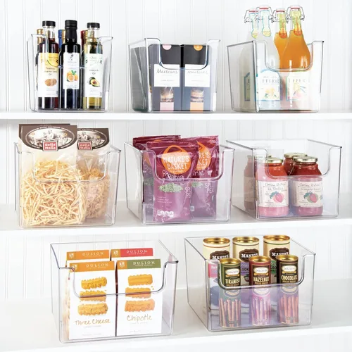 Miniatura 3 de mDesign Juego de 4 bandejas de almacenamiento de cocina abiertas para almacenamiento de alimentos de plástico, ideal para armarios de cocina o como