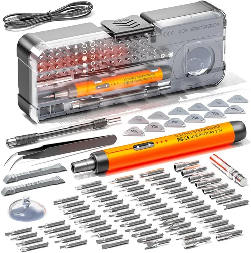 Miniatura 10 de ANVANNA Juego de mini destornilladores eléctricos 120 en 1: UnaMela - Pequeño destornillador eléctrico inalámbrico - 120 puntas de precisión, luz