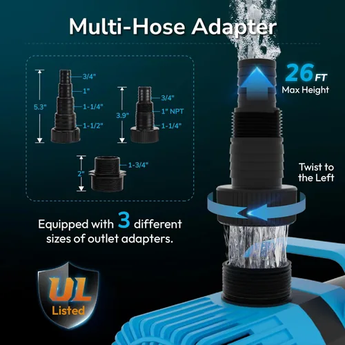 Miniatura 4 de Hexago Bomba de agua sumergible de 8000 GPH, bomba de estanque de agua de 600 W con bolsa de barrera, cable de alimentación de 33 pies, bombas