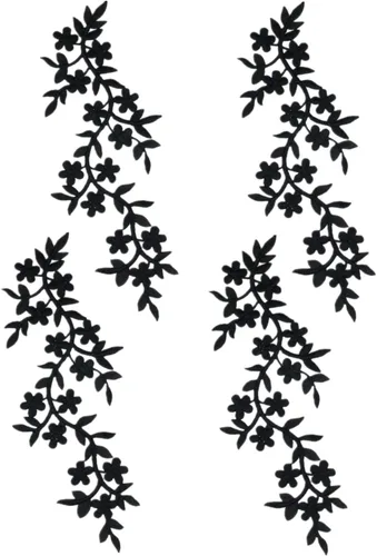 4 unidades de parche largo de 10x5 pulgadas con diseño de enredadera floral y hoja, parche termotransferible bordado, para prendas, cortinas, Negro