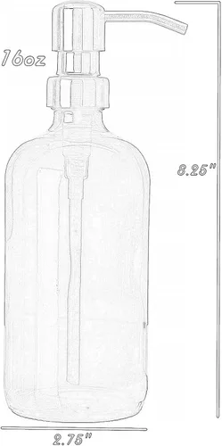Miniatura 5 de Dispensador de jabón negro con bomba de metal y posavasos para parte inferior antideslizante, botella de vidrio de 16 onzas para jabón líquido