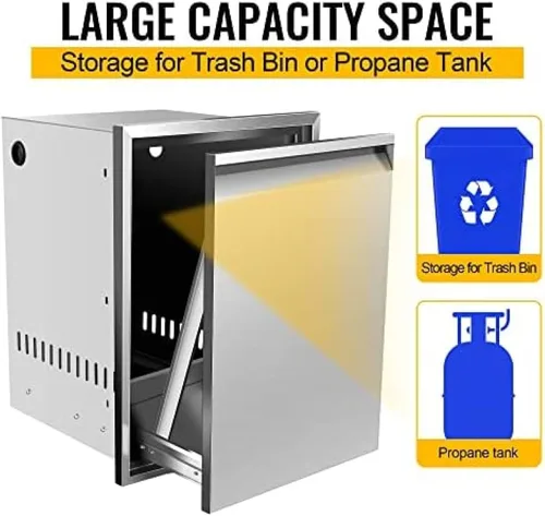Miniatura 3 de Cajón de basura integrado, cajón de basura extraíble, cajón de tanque de propano para cocina al aire libre, cajón de tanque de propano para 17W X