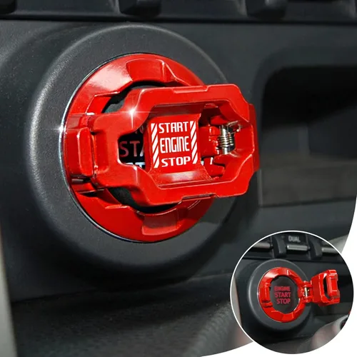 Miniatura 15 de Tybasthe - Cubierta original para botón de arranque, protector de fibra de carbono para el botón de arranque del motor de automóvil, calcomanías
