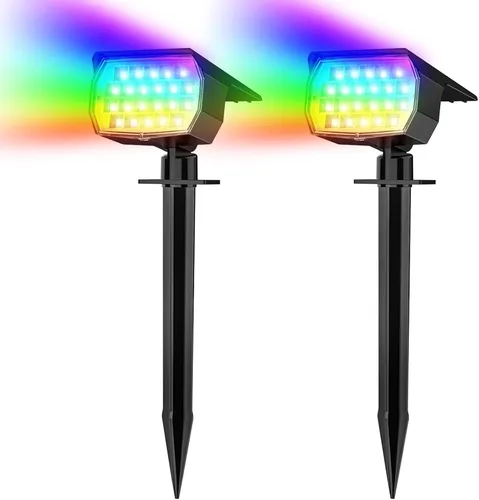 Miniatura 13 de WENATY Focos solares para exteriores, impermeables, IP65, paquete de 2 focos de paisaje con 46 LED, 3 modos de encendido y apagado automático, luces