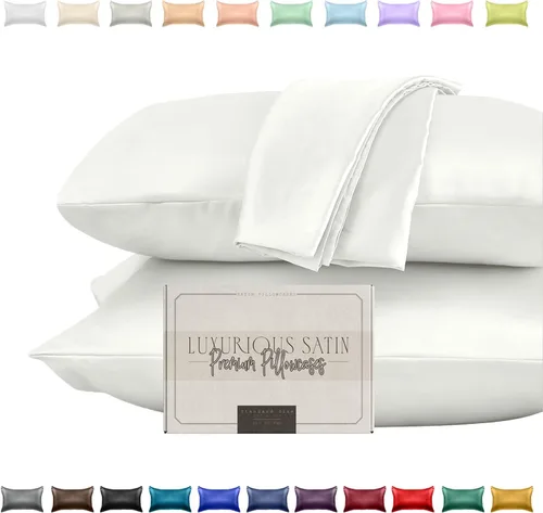 Miniatura 14 de Elegant Comfort Juego de 2 fundas de almohada de satén sedosas y lujosas para una piel y cabello más saludables, cierre con cremallera oculta