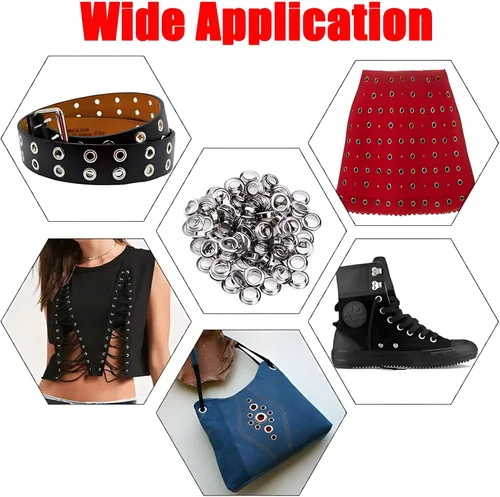 Miniatura 9 de Kit de herramientas de ojales con 605 piezas, ojales y arandelas de 1/2 pulgada en oro, plata, negro, dos juegos de herramientas de instalación