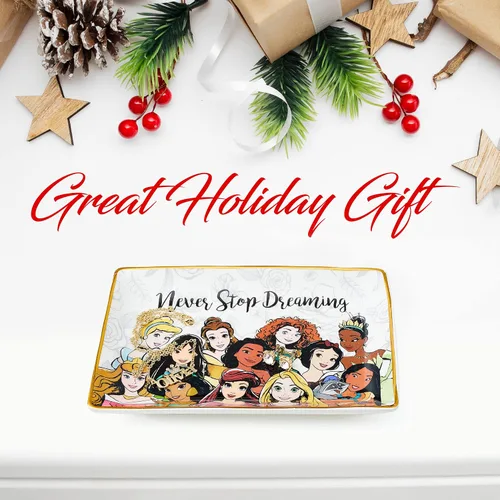 Miniatura 2 de Disney Princess Jewelry Tray - Plato de cerámica para baratijas - Plato para anillos con Ariel Tiana Bella Jazmín y más princesas
