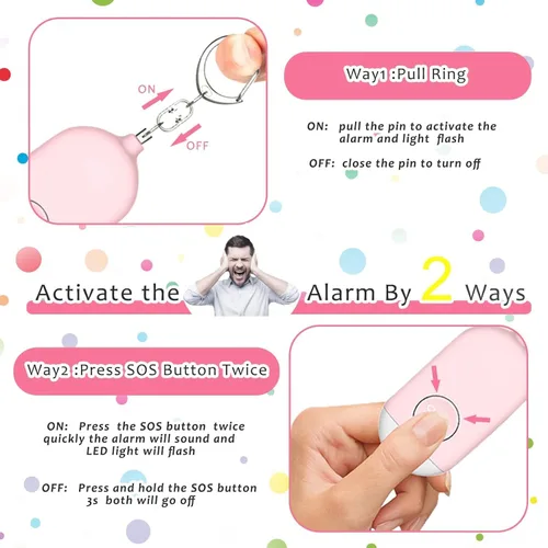 Miniatura 2 de Hion Llavero de alarma de seguridad personal para mujeres, alarma recargable de autodefensa de 130 dB con linterna LED, sonido seguro de emergencia