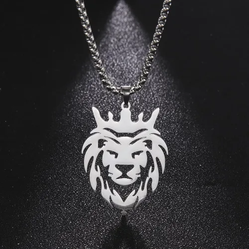 Miniatura 3 de UNIFT Collar de león para hombre, de acero inoxidable, estilo hueco, cabeza de león, dije de moda, dije de cabeza de león, caja de cadena, joyería