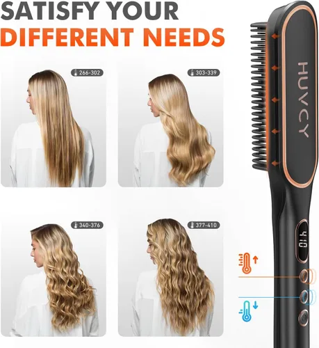 Miniatura 4 de Cepillo alisador de pelo, cepillo alisador eléctrico con calentamiento rápido de cerámica, alisador de pelo para mujeres, peine térmico de doble