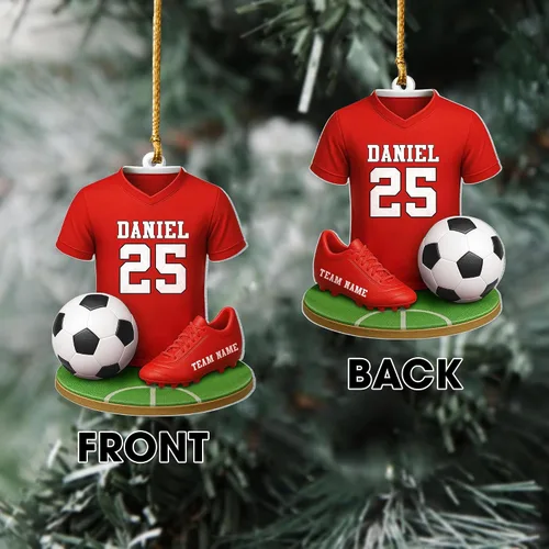 Miniatura 2 de Adorno de fútbol personalizado, adorno 2D de Navidad de fútbol, decoración del árbol de Navidad para jugadores y fanáticos del fútbol, adornos Ds1