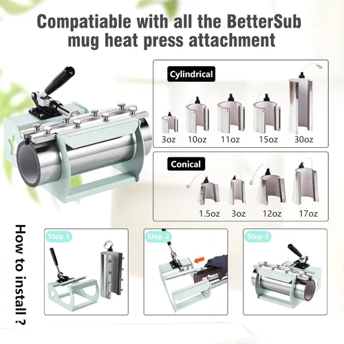 Miniatura 6 de BetterSub - Máquina de prensa de calor 5 en 1 de 12 x 15 pulgadas, prensa de sublimación de calidad industrial con accesorio para vaso de 30oz