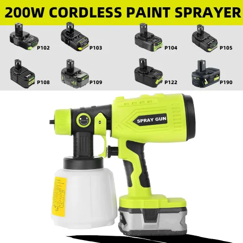 Miniatura 2 de Pulverizador de pintura compatible con batería Ryobi de 18 V, pistola de pintura en aerosol HVLP de 200 W con motor sin escobillas y boquilla de Azul