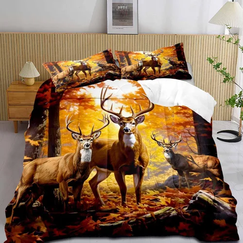 Miniatura 22 de LUVIVIHOME Juego de edredón de 3 piezas con diseño de osos negros y ciervos tamaño King, con estampado de alces, alces, patos Mallard, animales Oso