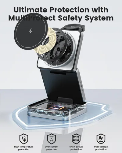 Miniatura 3 de Cargador inalámbrico 3 en 1 para iPhone, estación de carga inalámbrica rápida de 15 W compatible con cargador Mag-Safe, cargador de viaje plegable