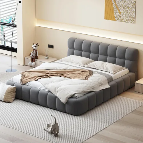 Miniatura 10 de Quarte Sofá cama tapizado de tamaño individual con cabecero clásico en forma de rayas, bonita cama de plataforma para niños y niñas