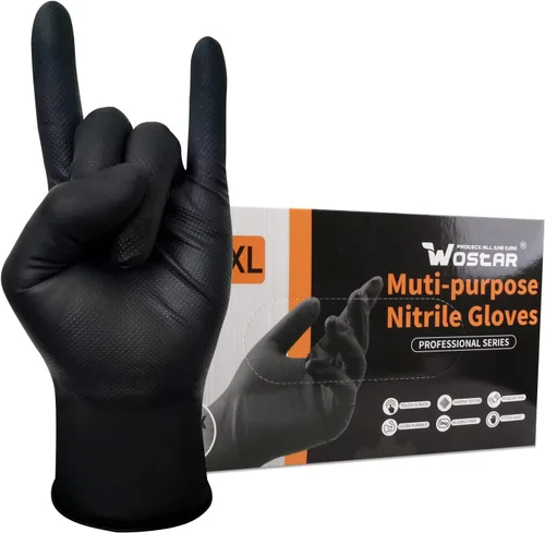 Miniatura 10 de Wostar Guantes industriales de nitrilo negro, grandes de 8 mil, con textura de diamante, sin látex y polvo, guantes resistentes, 100