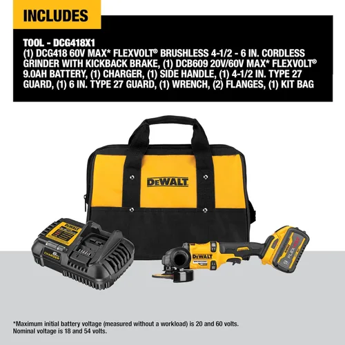 Miniatura 2 de DEWALT FLEXVOLT 60V MAX* Amoladora angular con kit de freno de retroceso, 4-1/2 pulgadas a 6 pulgadas (DCG418X1)