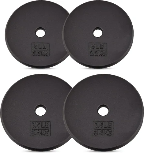 Yes4All Placa de peso estándar de hierro fundido de 1 pulgada, ideal para entrenamiento de fuerza, peso múltiple: 5 libras a 25 libras (individual y