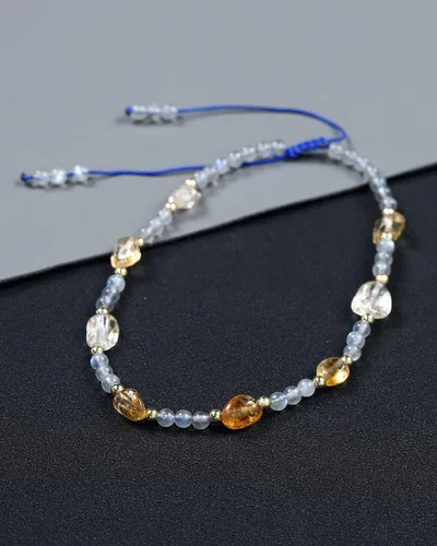 Miniatura 6 de Jewever Tobilleras con cristales de piedra lunacitrino, pulseras tobilleras de cristal de chakras para mujer, traen riqueza, piedras de Reiki
