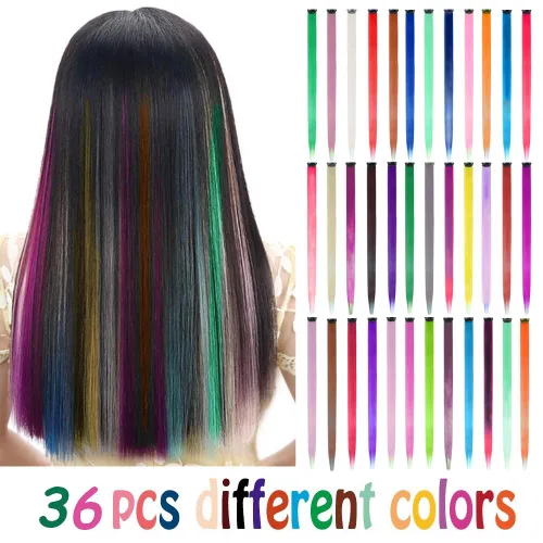 Miniatura 2 de EuTengHao 36 paquetes de extensiones de cabello con clip de 22 pulgadas, extensiones de cabello liso colorido con clip para mujeres y niños, Recto