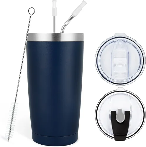 Miniatura 5 de Futtumy Vaso de viaje de acero inoxidable de 20 onzas con tapa y popote, vaso de café aislado, taza térmica de doble pared, recubrimiento en polvo