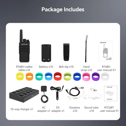 Miniatura 9 de Retevis RT68H Walkie Talkies de largo alcance, radio resistente de 2 vías con auricular, 1200 mAh, pantalla oculta, silenciamiento de 9 niveles