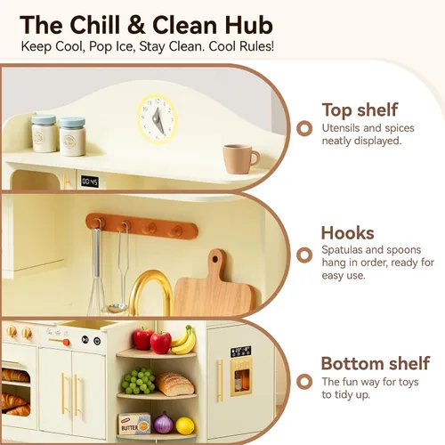 Miniatura 6 de Juego de cocina para niños con diseño giratorio, juego de cocina de madera para niños con máquina de hielo, juego de cocina de juguete para niños