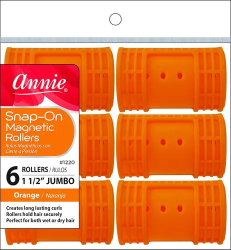 Rulos magnéticos Annie Snap-On – Rulos jumbo de 1 1/2 pulgadas con capucha de cierre de presión – Sin necesidad de pines para peinados mojados o