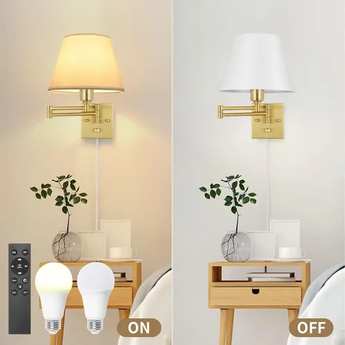 Miniatura 5 de TRLIFE Aplique de pared regulable, control remoto de atenuación 10-100% y temperatura de color ajustable 2700K-6500K luces de pared de latón Mando