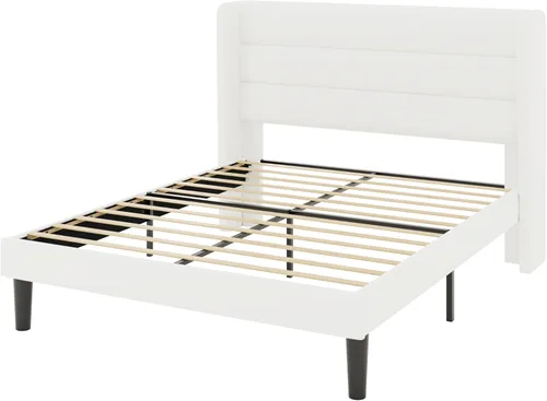 Miniatura 9 de Allewie - Base de cama tamaño Queen con cabecera acolchada tapizada en terciopelo con respaldo abatido, sin necesidad de somier, espacio de Blanco