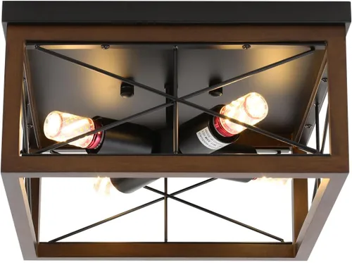 Miniatura 3 de Lámparas de techo de montaje empotrado de 4 luces, lámpara de techo de madera rústica vintage, metal negro, lámpara de techo industrial retro